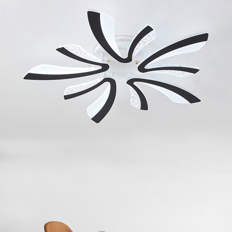 Simplicité Pissenlit LED Plafonnier Acrylique 3/5 Lumières Salon Semi Plafonnier en Noir, Lumière Blanche/Chaude