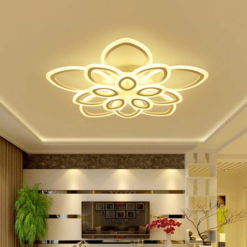 Plafond de salon en fleur luxueuse luministe acrylique moderniste LED semi-chasseur éclairage en blanc, 19 "/ 30" / 43 "de largeur