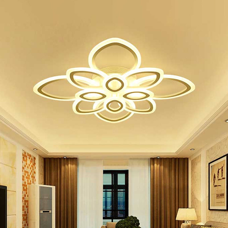 Plafond de salon en fleur luxueuse luministe acrylique moderniste LED semi-chasseur éclairage en blanc, 19 "/ 30" / 43 "de largeur