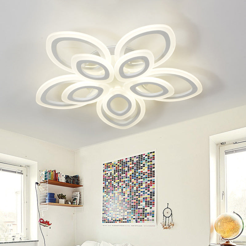 Plafond de salon en fleur luxueuse luministe acrylique moderniste LED semi-chasseur éclairage en blanc, 19 "/ 30" / 43 "de largeur