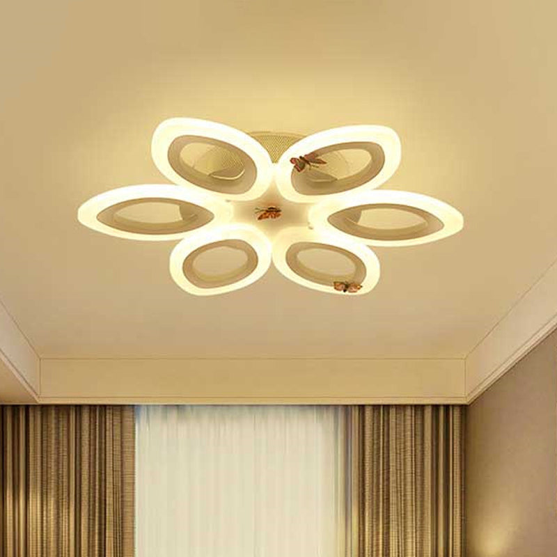 Plafond de salon en fleur luxueuse luministe acrylique moderniste LED semi-chasseur éclairage en blanc, 19 "/ 30" / 43 "de largeur