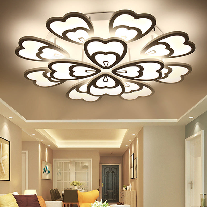 Peacock Feather Acrylic Semi Flush Light Contemporary 6/12/15 Heads White Blooming LED Ceiling Mount Lamp in Warm/White Light