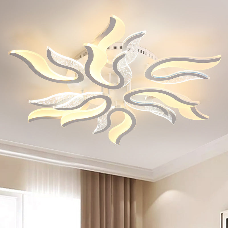 Creative Modern Flame Flower Ceiling Fixture Acrylic Bedroom LED Semi Flush Mounted Lamp in Warm/White Light, 31.5"/39"/49" Wide