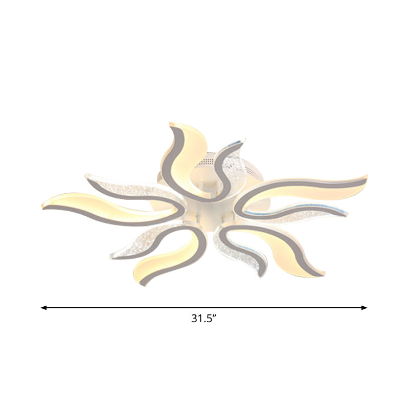 Creative Modern Flame Flower Ceiling Fixture Acrylic Bedroom LED Semi Flush Mounted Lamp in Warm/White Light, 31.5"/39"/49" Wide