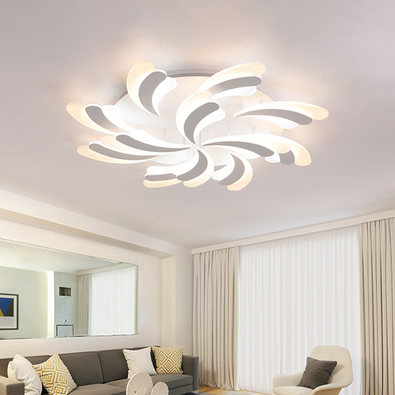 Lámpara de techo de ala moderna y elegante, lámpara acrílica de montaje semiempotrado para dormitorio de 9/12/15 luces en luz blanca/cálida