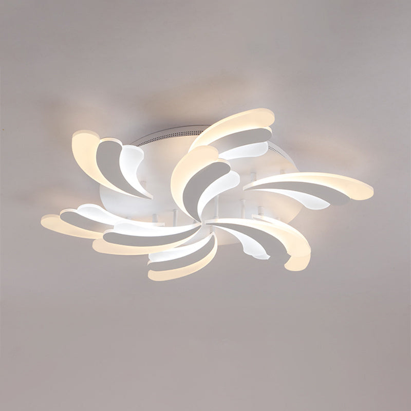 Lámpara de techo de ala moderna y elegante, lámpara acrílica de montaje semiempotrado para dormitorio de 9/12/15 luces en luz blanca/cálida