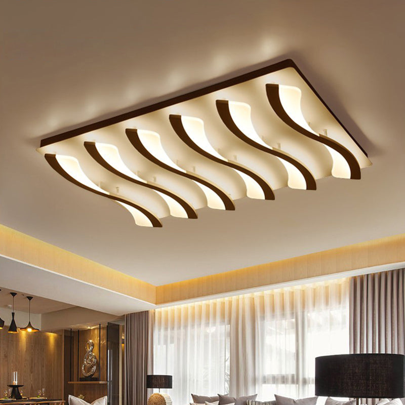 Square/Rectangle Acrylic Ceiling Lighting Modern 4/6/7-Light White LED Wavy Flush Mounted Light in Warm/White Light