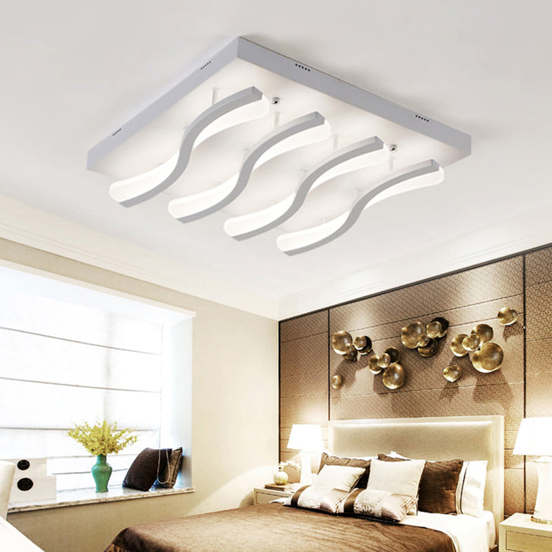 Square/Rectangle Acrylic Ceiling Lighting Modern 4/6/7-Light White LED Wavy Flush Mounted Light in Warm/White Light