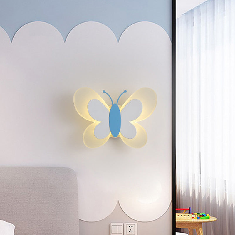 Butterfly LED Sconce Lamp Cartoon Acrylic Pink/White/Blue LED Wall Lighting Fixture in Warm/White Light for Kindergarten