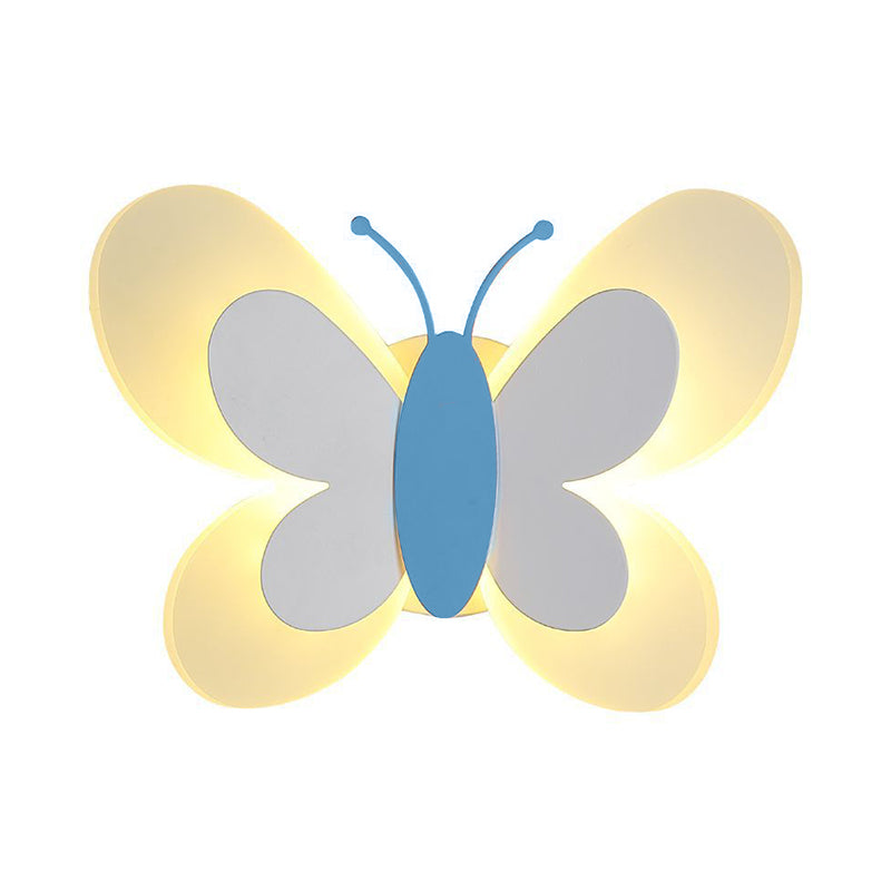 Butterfly LED Sconce Lamp Cartoon Acrylic Pink/White/Blue LED Wall Lighting Fixture in Warm/White Light for Kindergarten