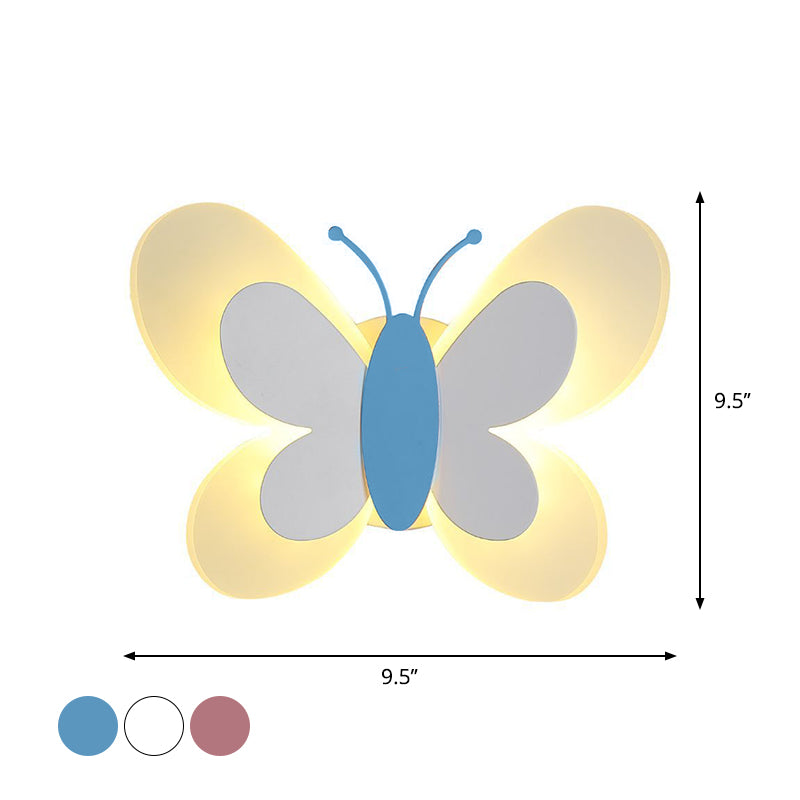 Butterfly LED Sconce Lamp Cartoon Acrylic Pink/White/Blue LED Wall Lighting Fixture in Warm/White Light for Kindergarten