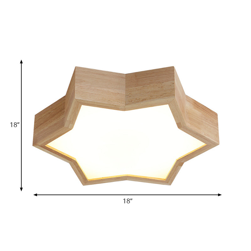 Lampada da soffitto a forma di stella della camera da letto del bambino Stile semplice di legno in Beige Flush Mount Plafoniera