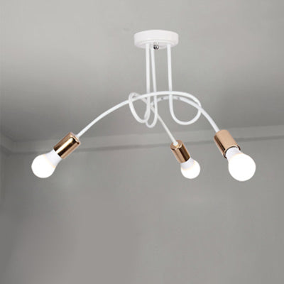 Semi-affleurant torsadé de style loft avec ampoule ouverte, plafonnier en métal à 3/5 têtes en or