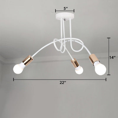 Semi-affleurant torsadé de style loft avec ampoule ouverte, plafonnier en métal à 3/5 têtes en or