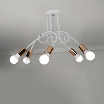 Semi-affleurant torsadé de style loft avec ampoule ouverte, plafonnier en métal à 3/5 têtes en or