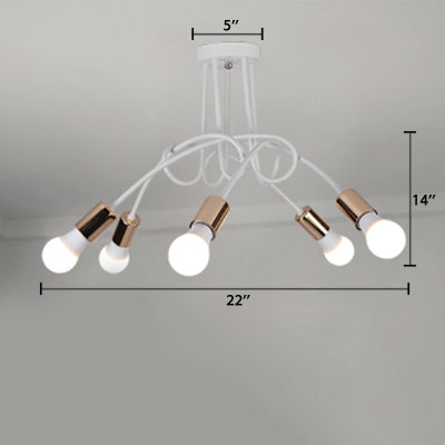 Semi-affleurant torsadé de style loft avec ampoule ouverte, plafonnier en métal à 3/5 têtes en or