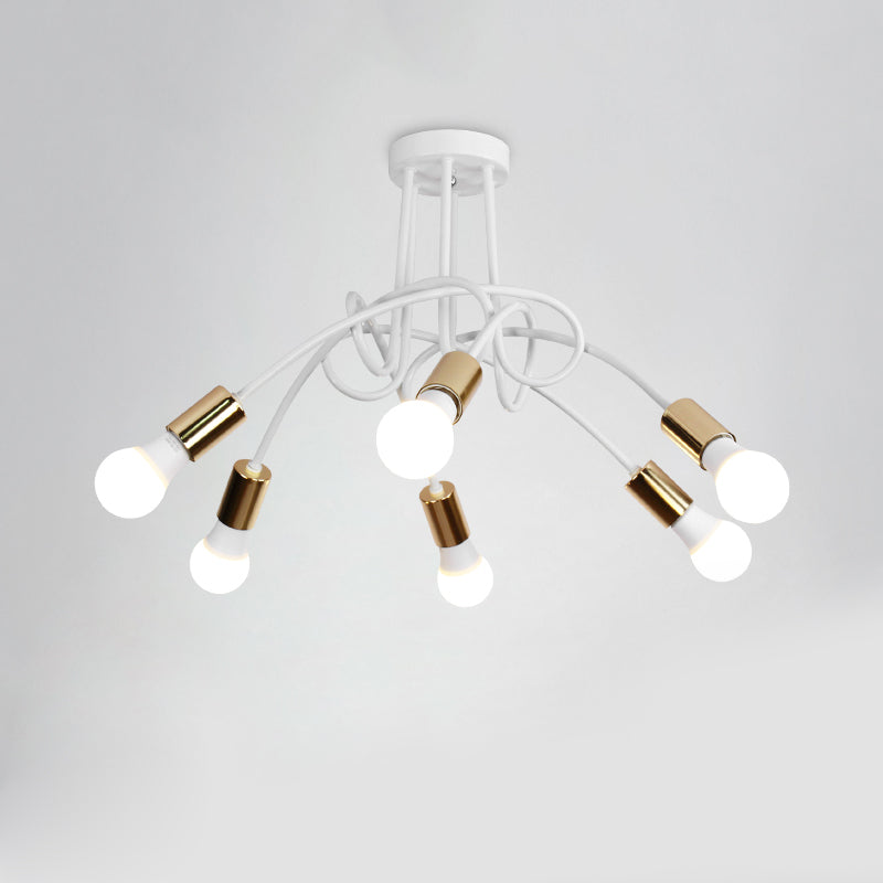Semi-affleurant torsadé de style loft avec ampoule ouverte, plafonnier en métal à 3/5 têtes en or