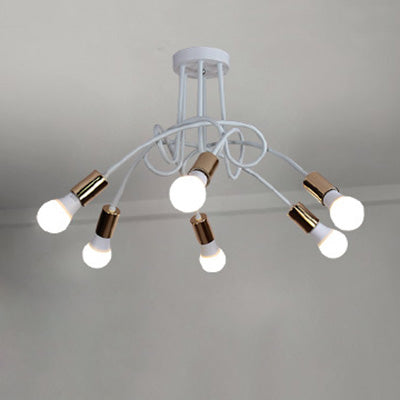 Lámpara semi empotrada trenzada estilo loft con bombilla abierta, lámpara de techo de metal de 3/5 cabezales en dorado