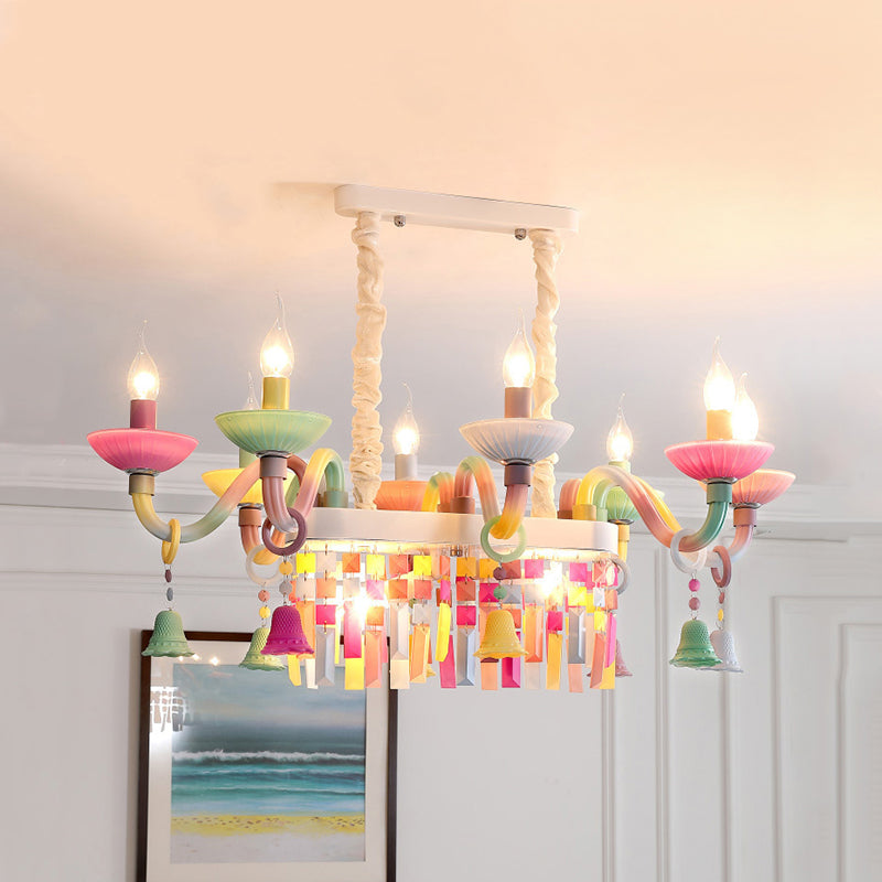 Glass Candle Suspension Light with Little Bell Kid Bedroom Kids Modern Colorful Chandelier