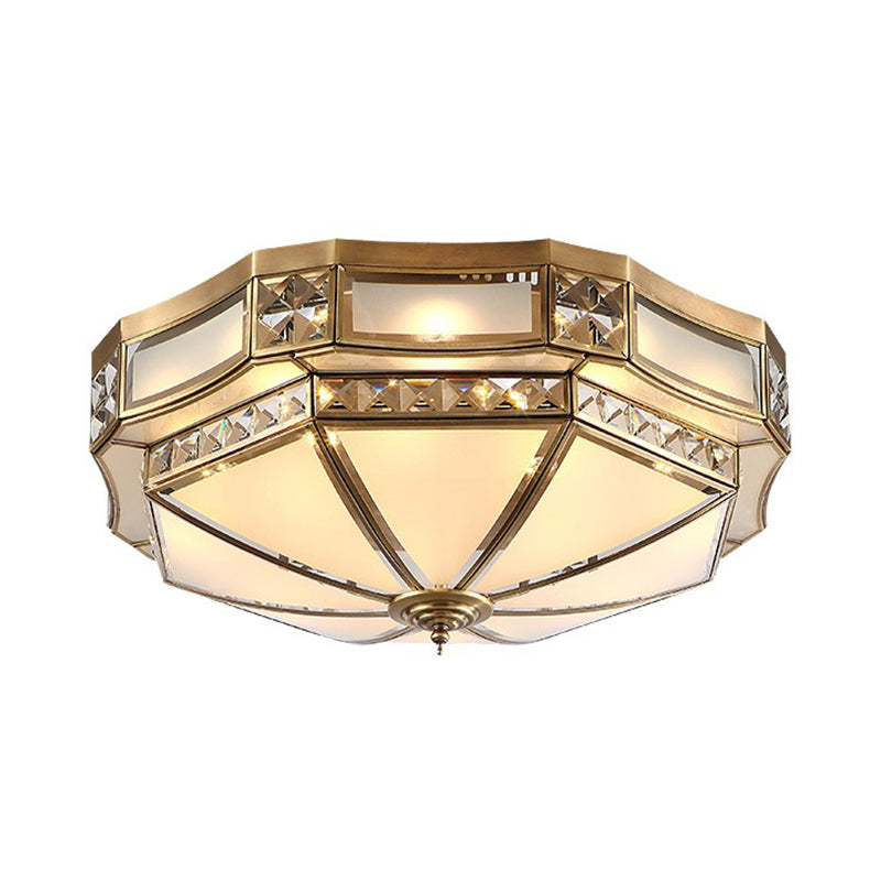 3/4/6 Lights Round Small/Medium/Large Flush Mount Colonial Antique Brass Frosted Glass Flush Ceiling Lighting