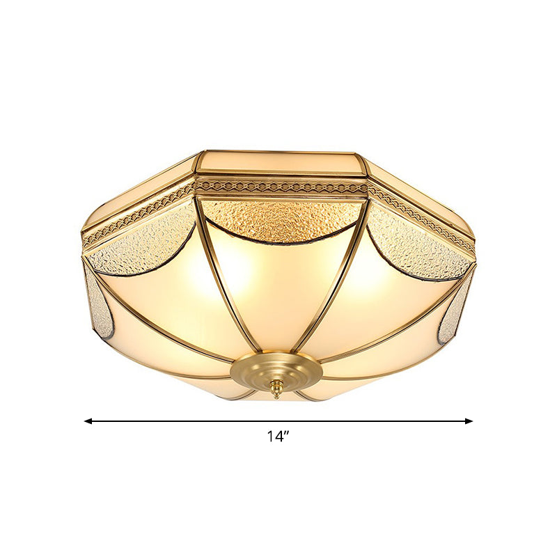 3/4/6 Lights Frosted Glass Flush Mount Light Traditional Brass Bowl Living Room Flush Mount, Small/Medium/Large