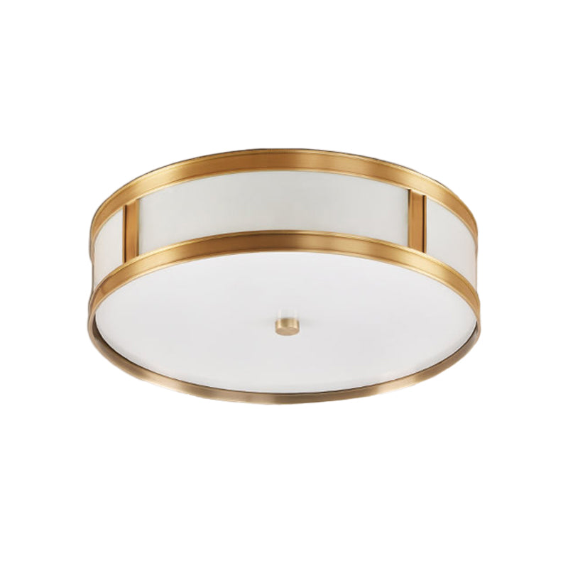 2 Lights Drum Flush Mount Light Colonial Brass Opal Glass Ceiling Light Flush Mount