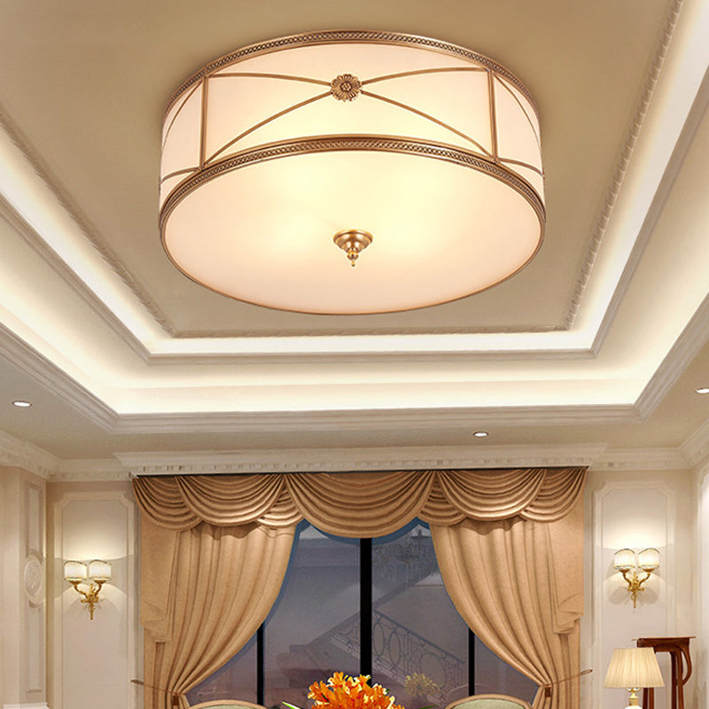 Small/Large 3/4/6 Lights Opal Glass Flush Mount Light Classic Brass Drum Bedroom Ceiling Flush Mount Light