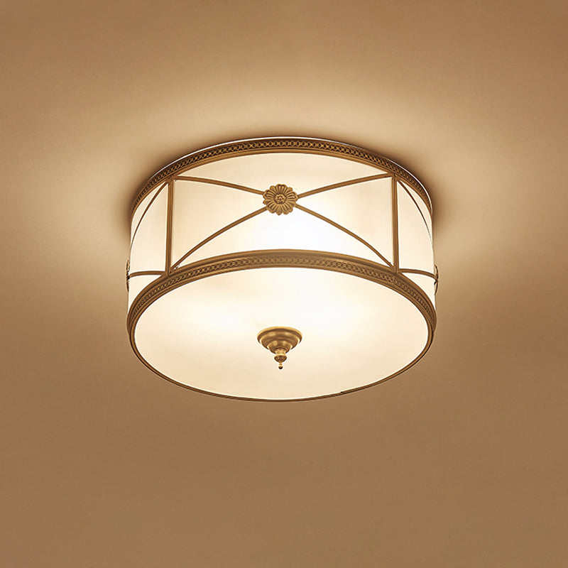 Small/Large 3/4/6 Lights Opal Glass Flush Mount Light Classic Brass Drum Bedroom Ceiling Flush Mount Light