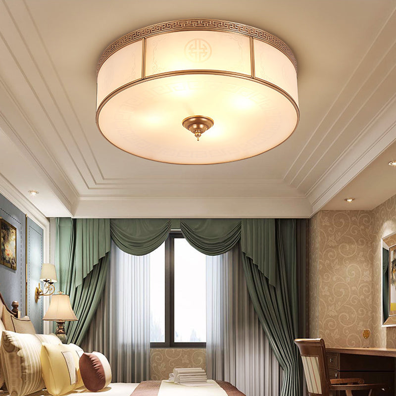 Small/Large 3/4/6 Lights Opal Glass Flush Mount Light Classic Brass Drum Bedroom Ceiling Flush Mount Light