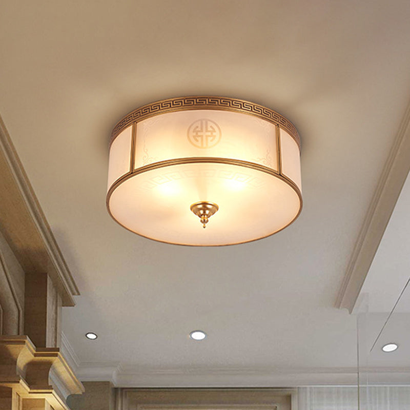 Small/Large 3/4/6 Lights Opal Glass Flush Mount Light Classic Brass Drum Bedroom Ceiling Flush Mount Light