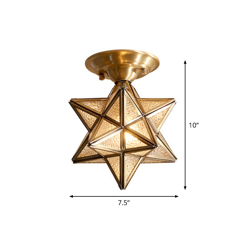 Plafonnier de chambre à coucher diamant/étoile encastré traditionnel en verre transparent à 1 lumière en laiton