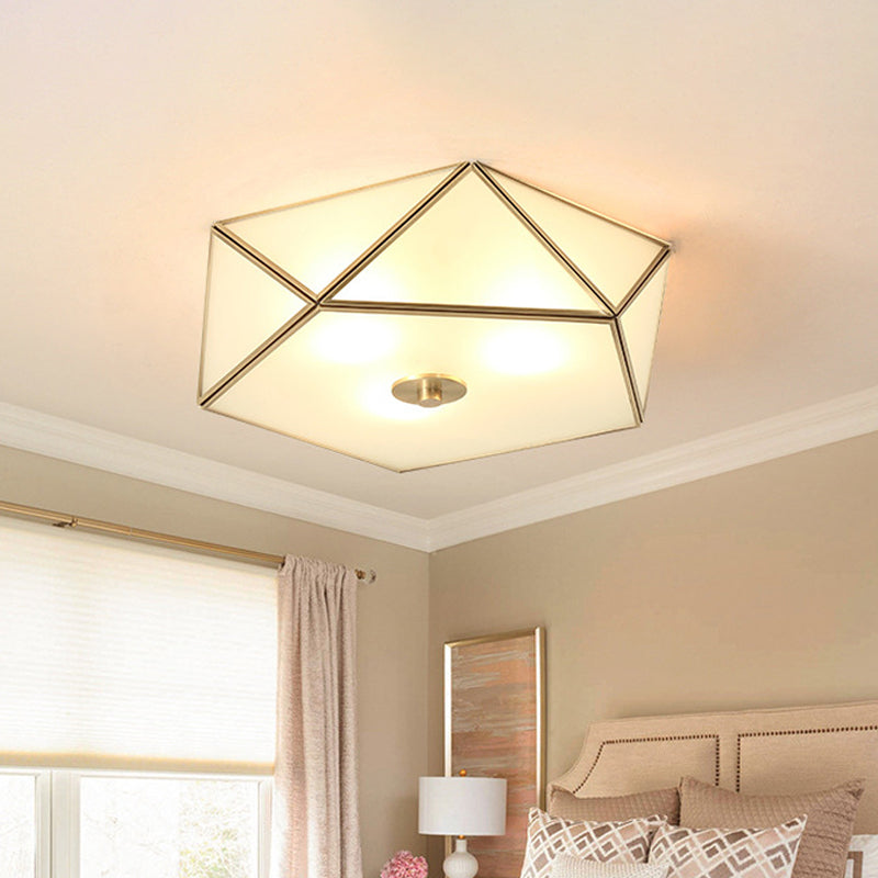 Plafonnier festonné/bol/fleur en verre dépoli, plafonnier vintage à 3 lumières pour chambre à coucher en laiton