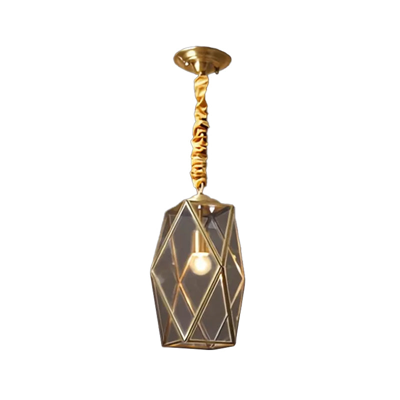 Prismatic/Faceted/Diamond Clear/Frosted Glass Hanging Pendant Vintage 1-Light Bedroom Ceiling Light in Brass
