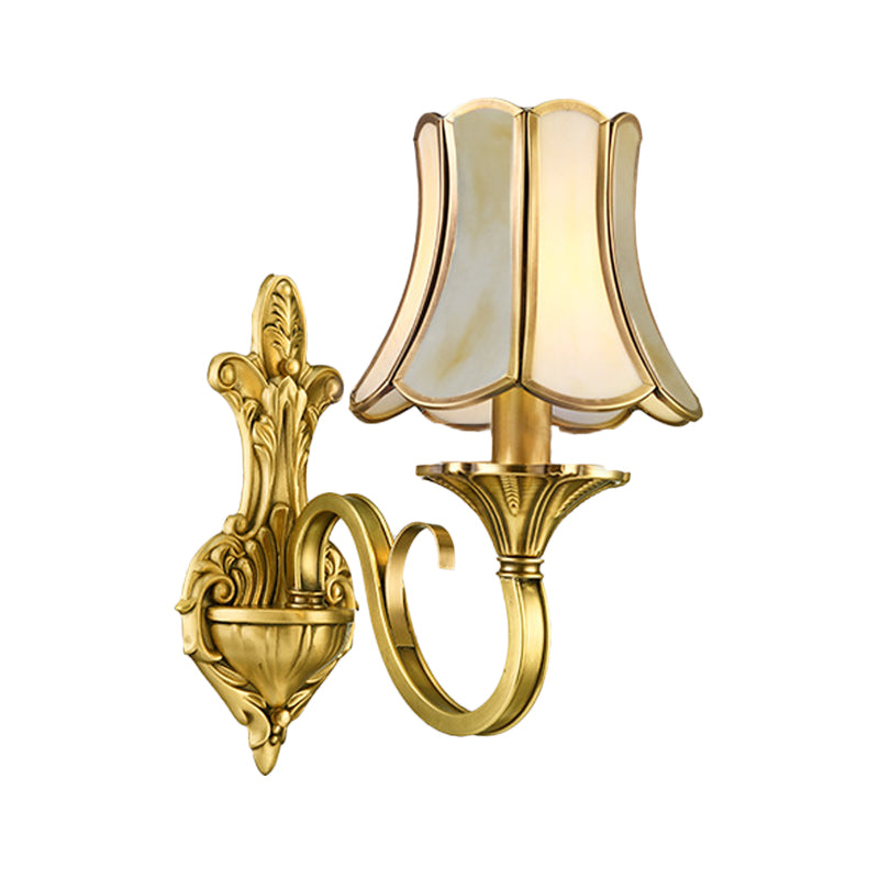 1/2 Light Flared/Bell Wall Mounted Light Traditional Polished Brass Frosted Glass Wall Sconce Lamp