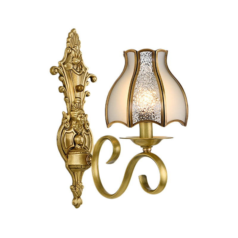 1/2 Light Flared/Bell Wall Mounted Light Traditional Polished Brass Frosted Glass Wall Sconce Lamp