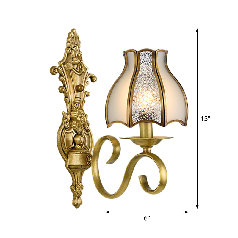 1/2 Light Flared/Bell Wall Mounted Light Traditional Polished Brass Frosted Glass Wall Sconce Lamp