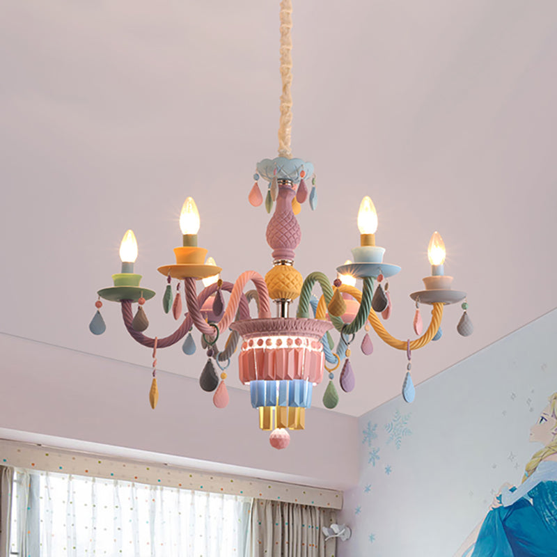Nursing Room Foyer Candle Pendant Light Glass Kids Multi-Color Chandelier with Teardrop