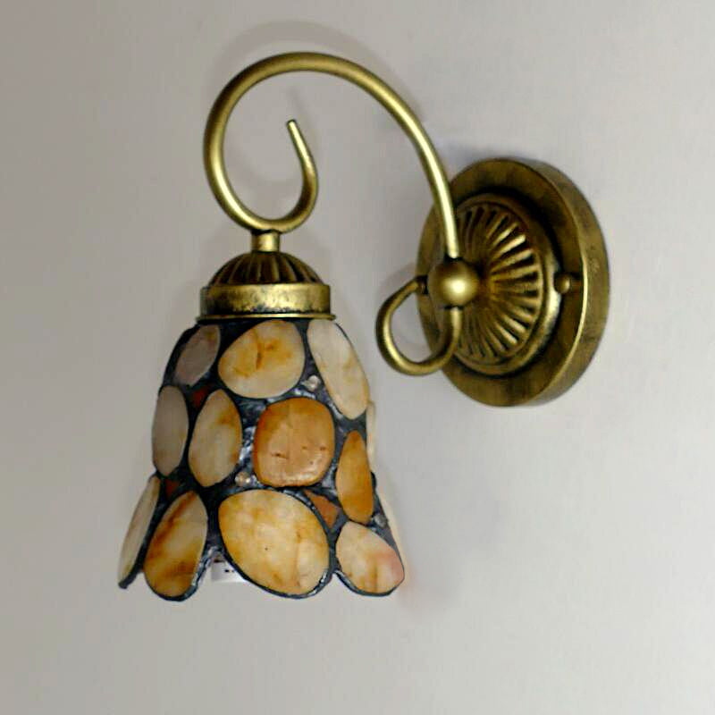 1 Light Bedroom Wall Mounted Lighting Tiffany Beige Sconce Light with Stone Bell/Dome Shade