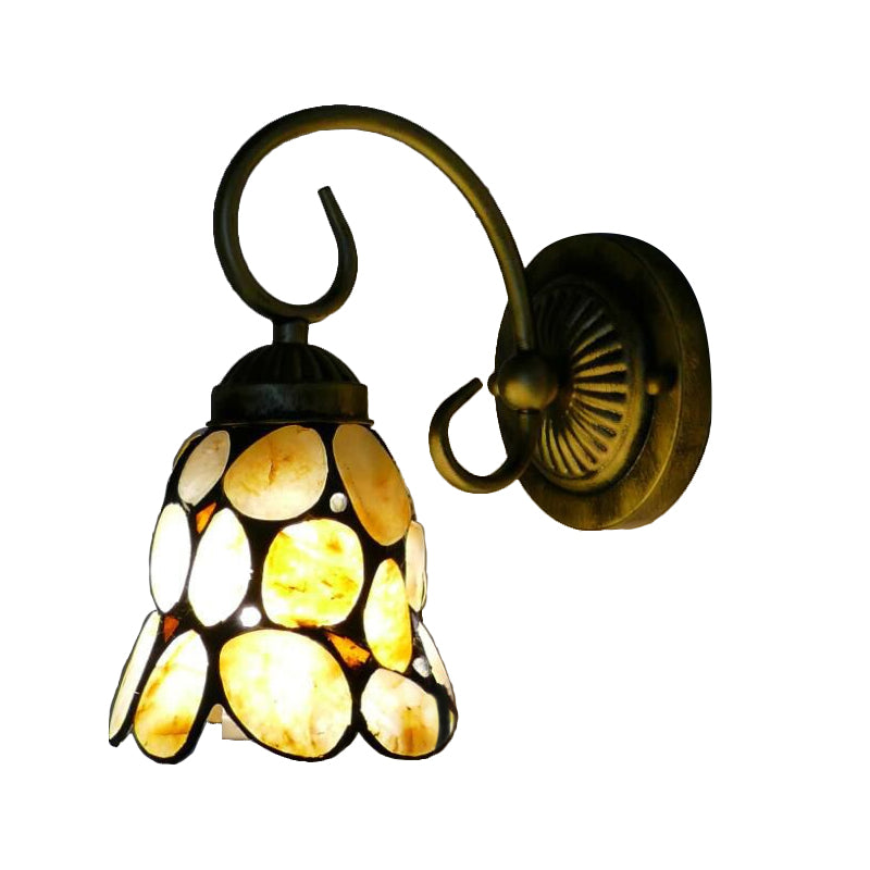 1 Light Bedroom Wall Mounted Lighting Tiffany Beige Sconce Light with Stone Bell/Dome Shade