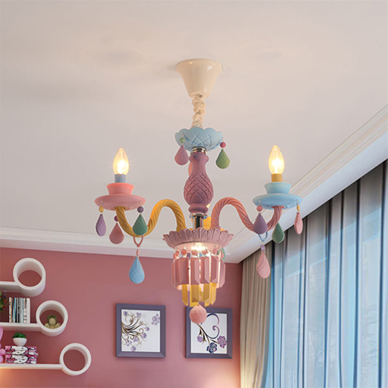 Nursing Room Foyer Candle Pendant Light Glass Kids Multi-Color Chandelier with Teardrop