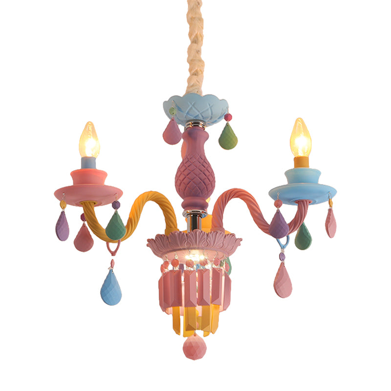 Nursing Room Foyer Candle Pendant Light Glass Kids Multi-Color Chandelier with Teardrop