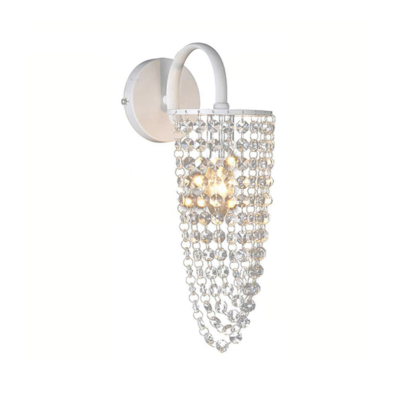 Kids White Wall Light Bare Bulb 1 Head Metal Wall Sconce with Crystal Bead for Hallway