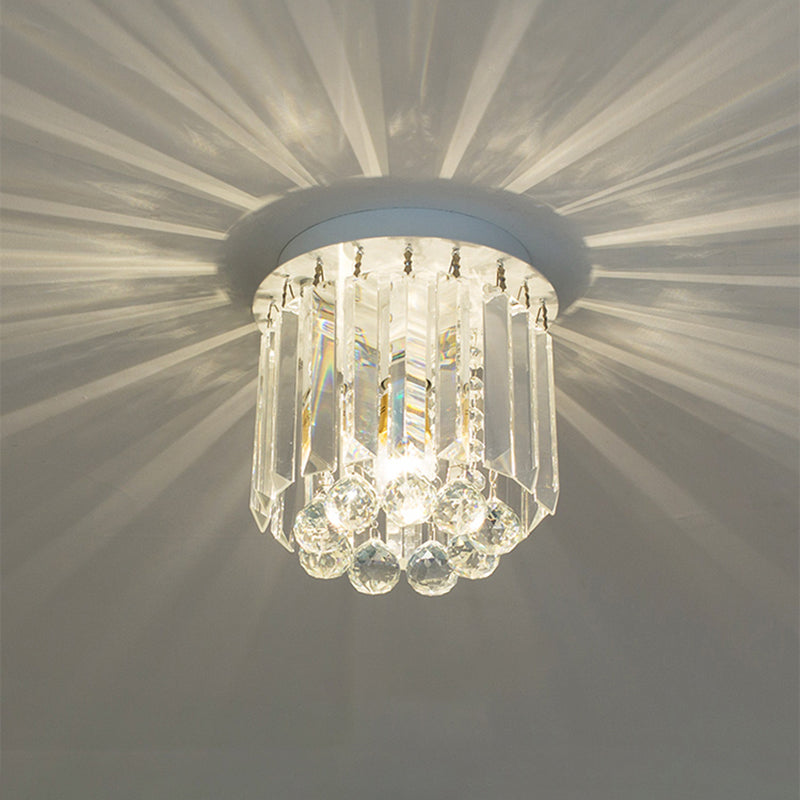 One Head Circle Flush Ceiling Light Luxurious Clear Crystal Ceiling Lamp in White for Foyer