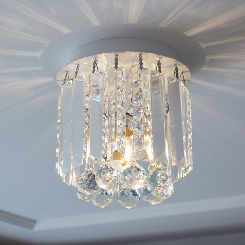 One Head Circle Flush Ceiling Light Luxurious Clear Crystal Ceiling Lamp in White for Foyer