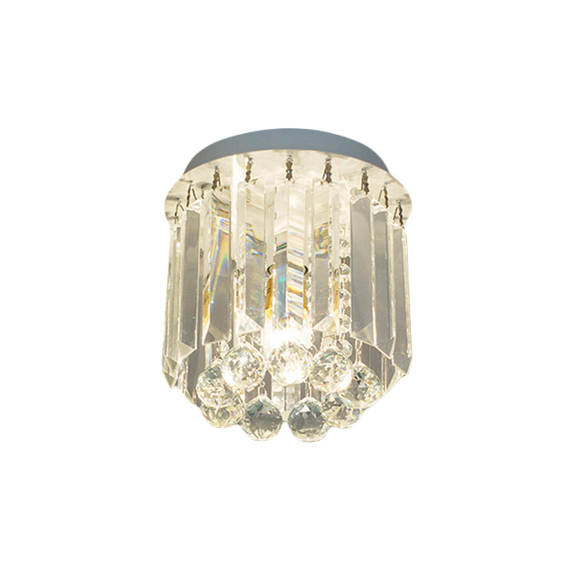 One Head Circle Flush Ceiling Light Luxurious Clear Crystal Ceiling Lamp in White for Foyer
