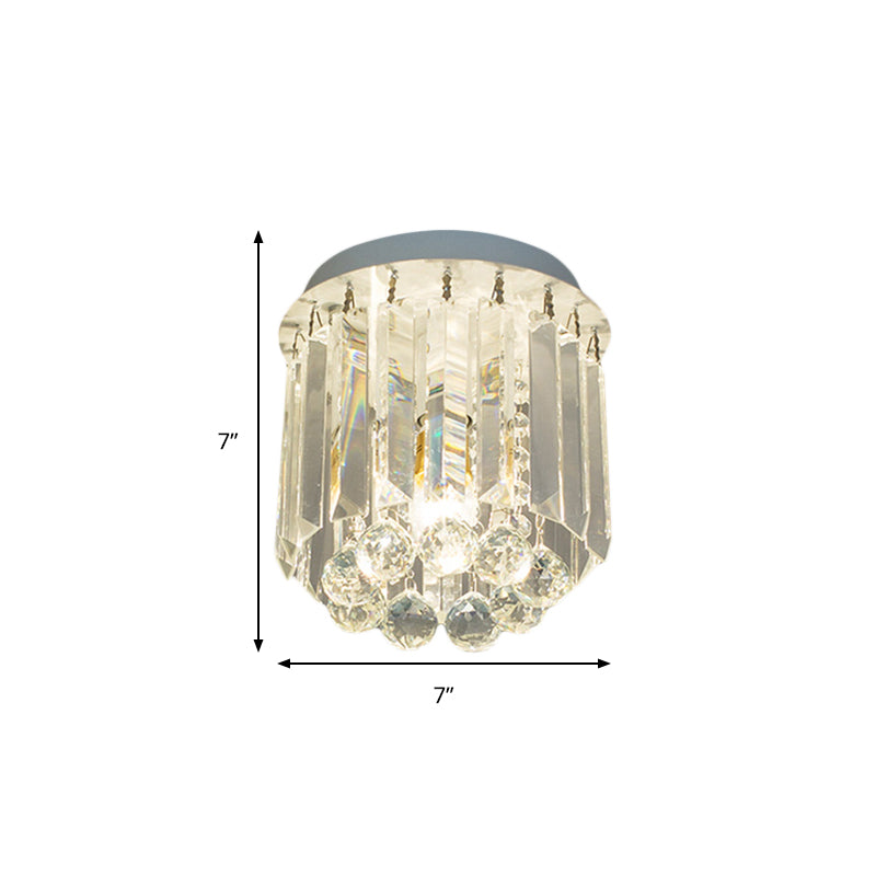 One Head Circle Flush Ceiling Light Luxurious Clear Crystal Ceiling Lamp in White for Foyer