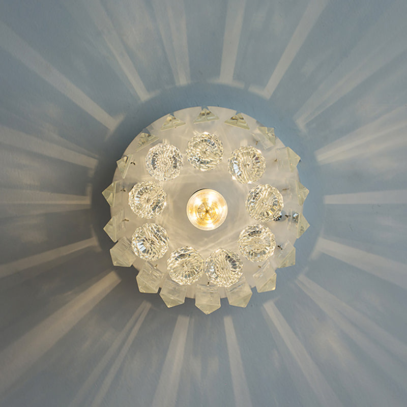 One Head Circle Flush Ceiling Light Luxurious Clear Crystal Ceiling Lamp in White for Foyer