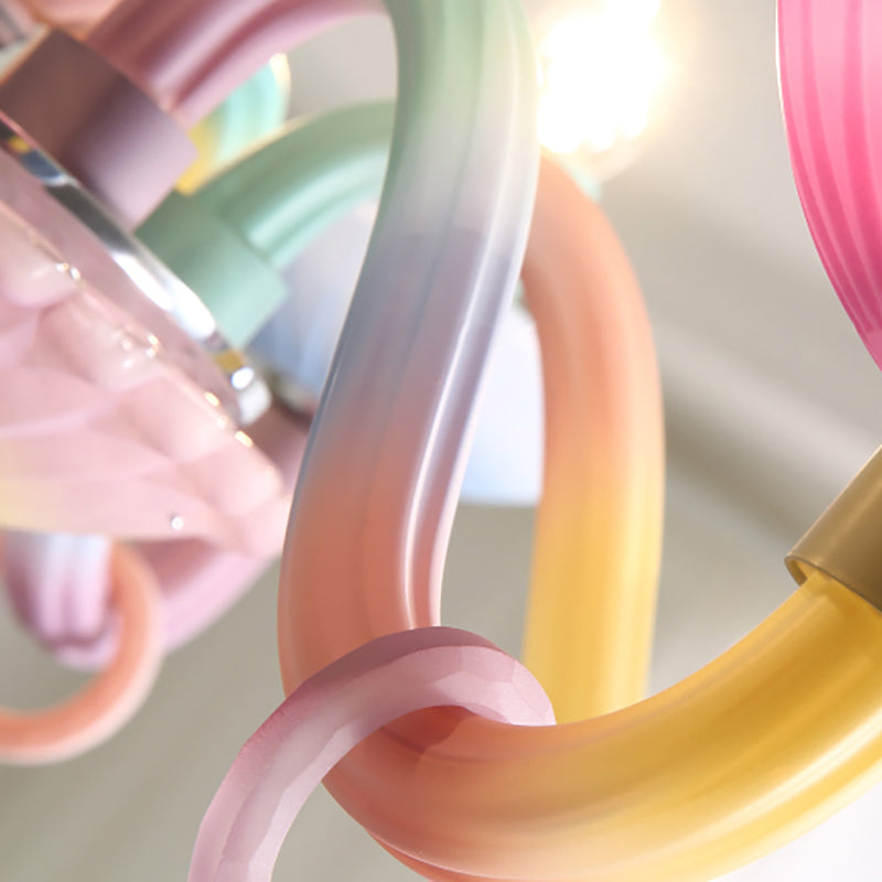 6 luces Luz colgante de vela con campana Candelera colorida de vidrio moderno para dormitorio de niña