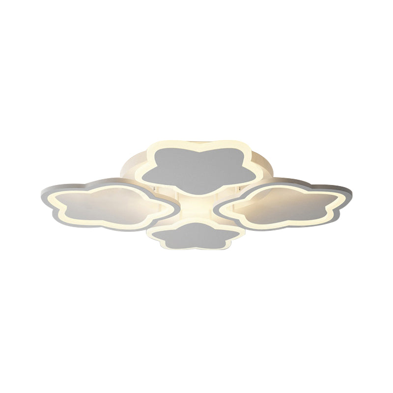 Plafonnier acrylique LED pour enfants à quatre fleurs blanc pour bébé fille chambre à coucher