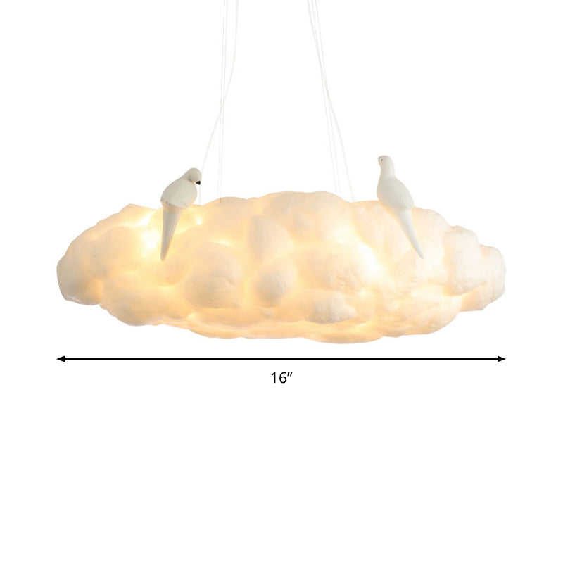 Floating Cloud Kindergarten Chandelier with Bird Cotton Contemporary Hanging Light in White